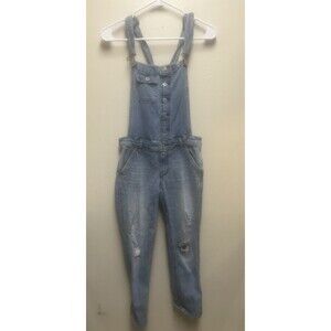 Hollister Distressed Jean Overalls Denim Boyfriend S Light Wash Western 25L